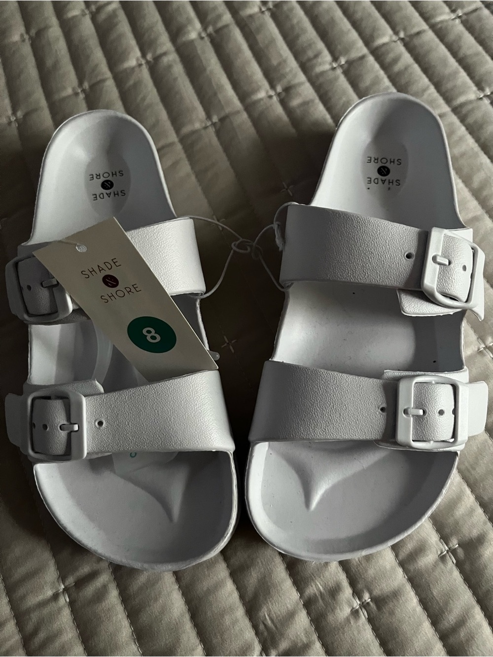 Shade & Shore White Double-Buckle Slide Sandals